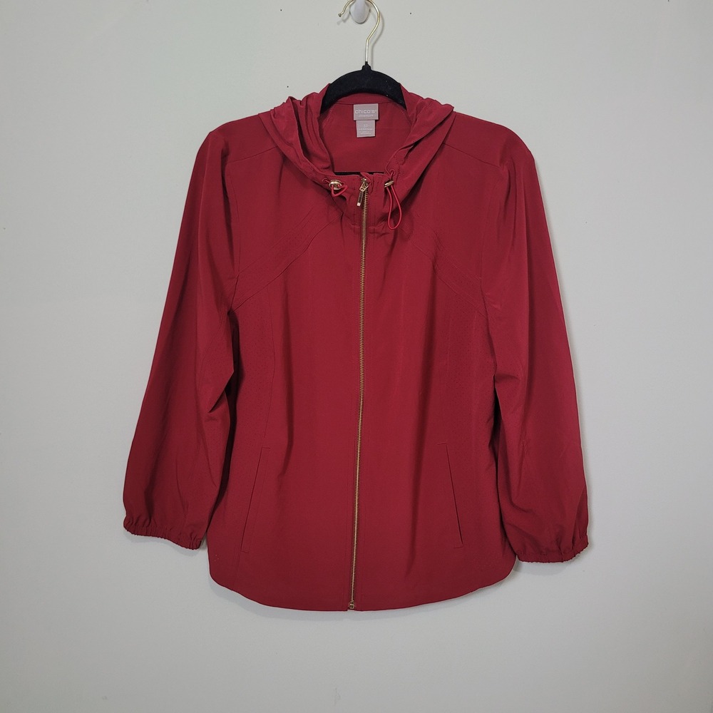 Chicos 3P US XLP Zenergy Red Full Zip Hooded Windbreaker Jacket Petite 16/18P